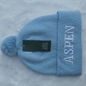 Blue Adult Pom-Pom Beanie Embroidered Aspen Winter Hat Wild Fable